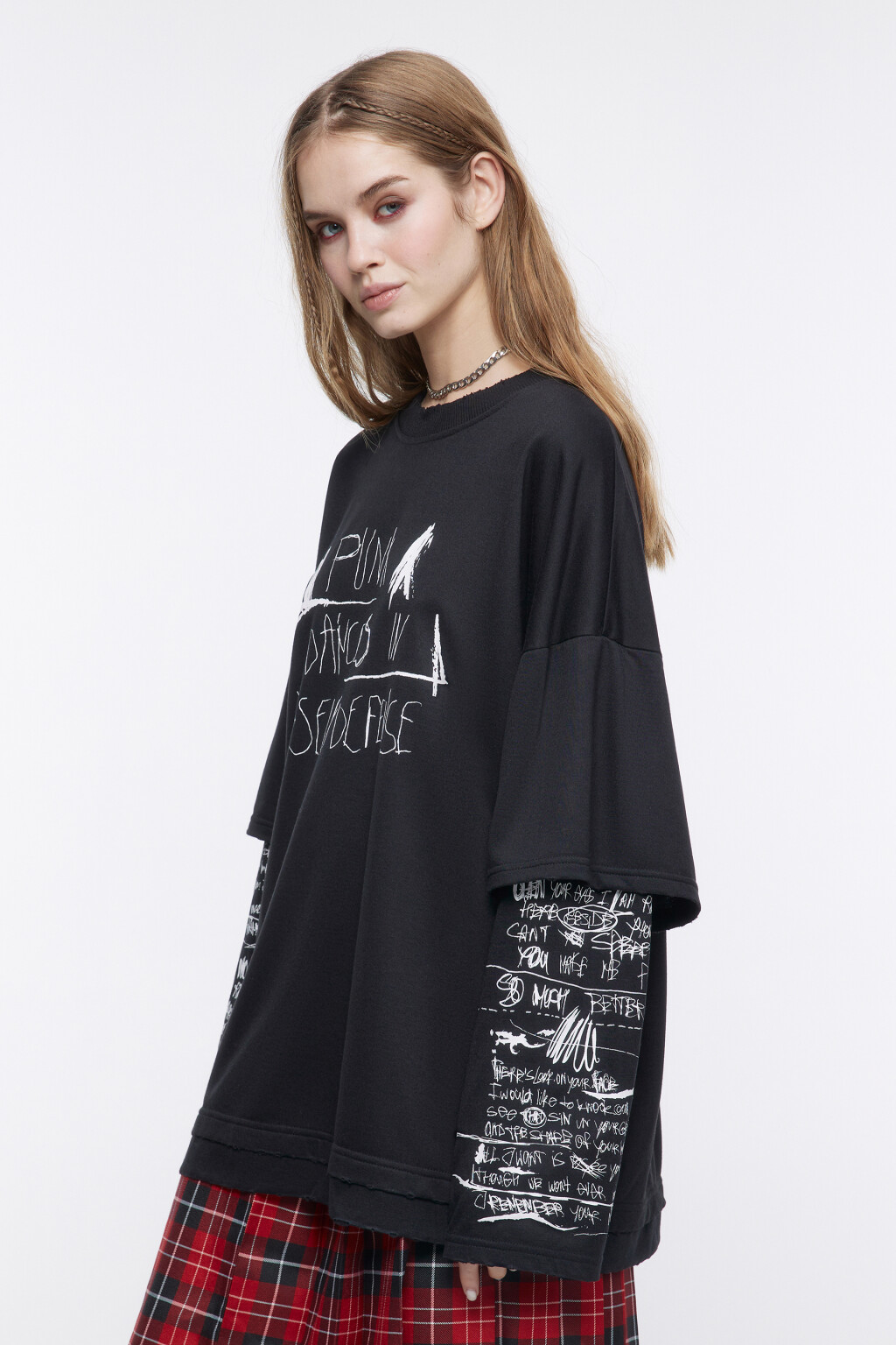 Лонгслив oversize с двойными рукавами и принтом - цвет черный - 3