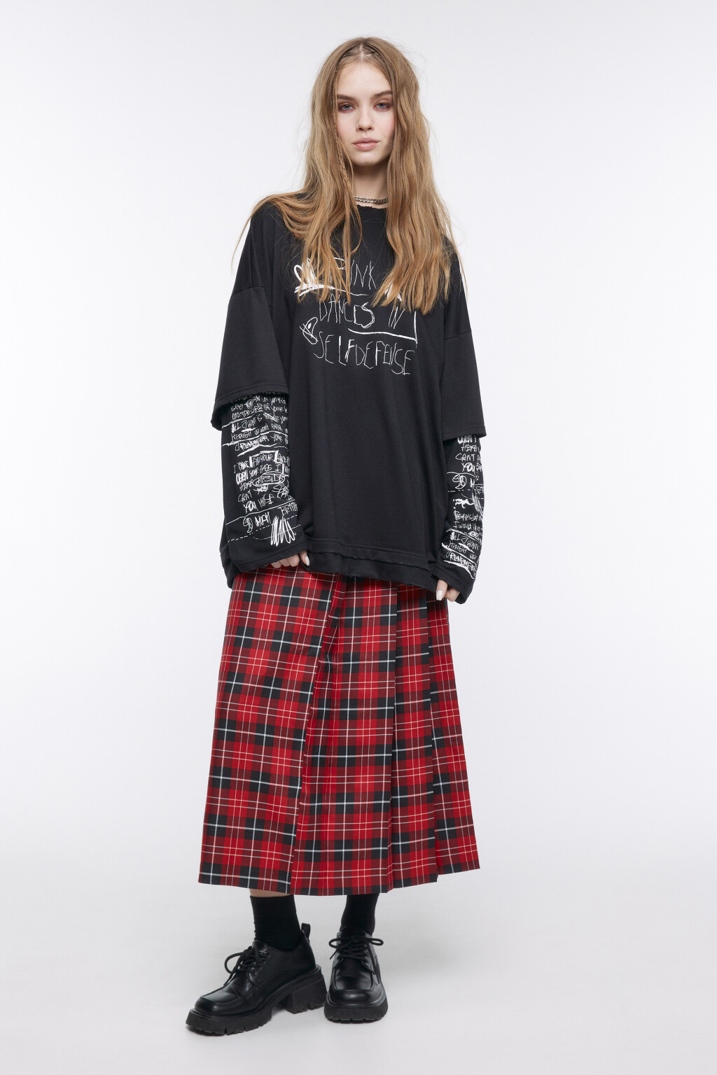 Лонгслив oversize с двойными рукавами и принтом - цвет черный - 5