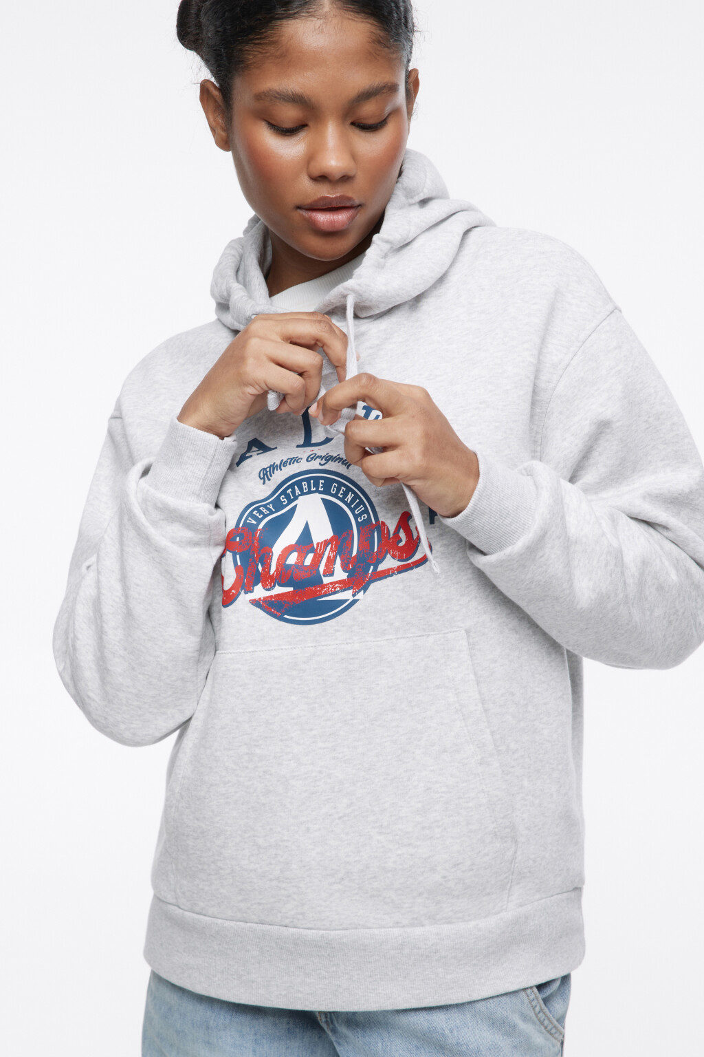 Худи утепленная с капюшоном и принтом - цвет серый - 1