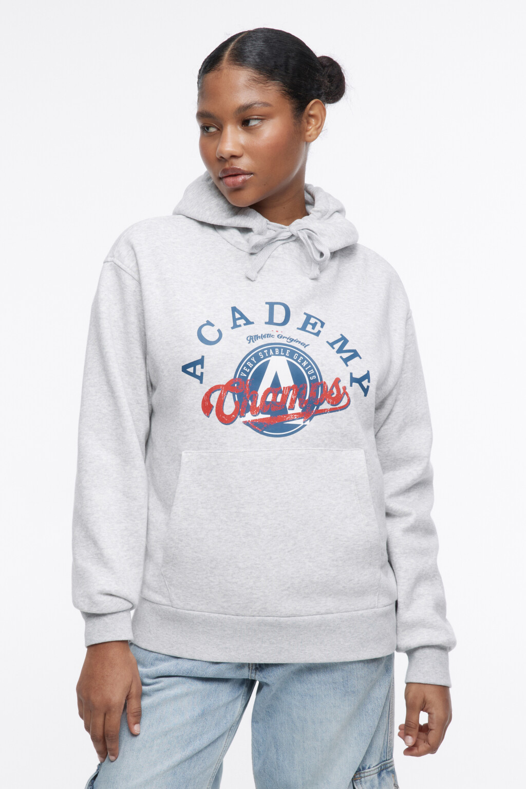 Худи утепленная с капюшоном и принтом - цвет серый - 2