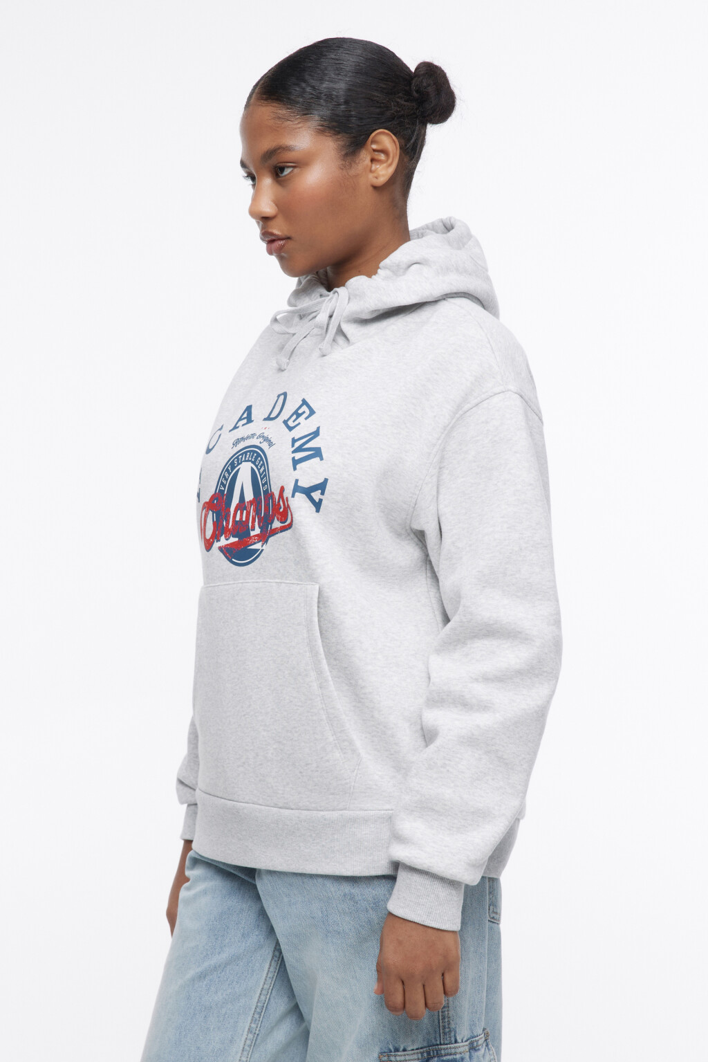 Худи утепленная с капюшоном и принтом - цвет серый - 3