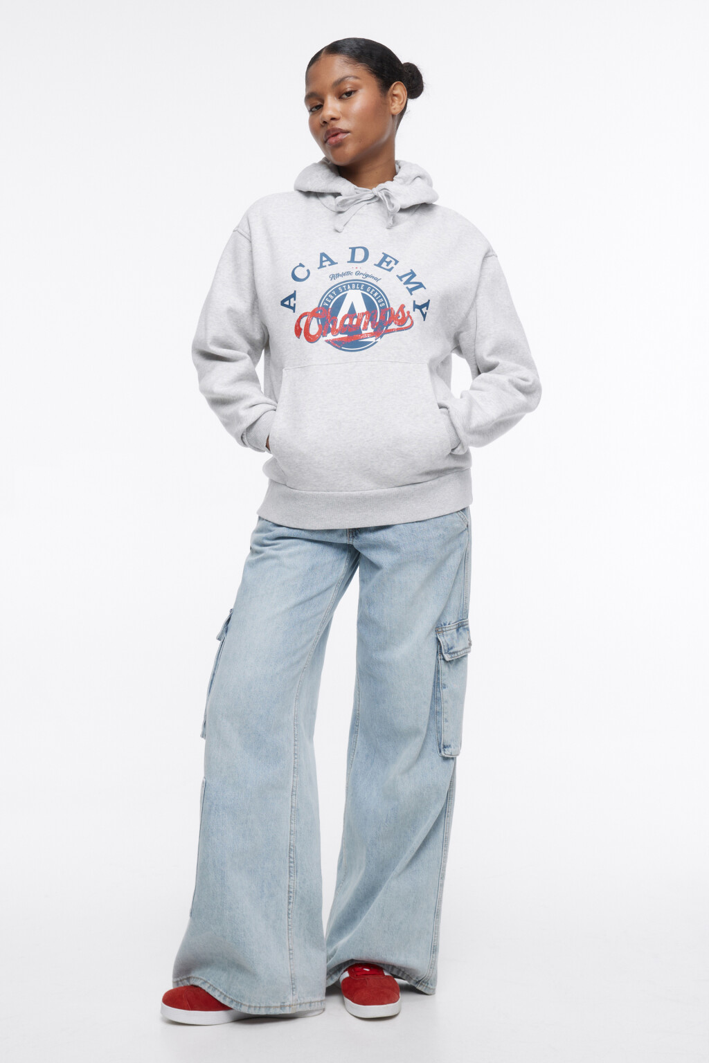 Худи утепленная с капюшоном и принтом - цвет серый - 5