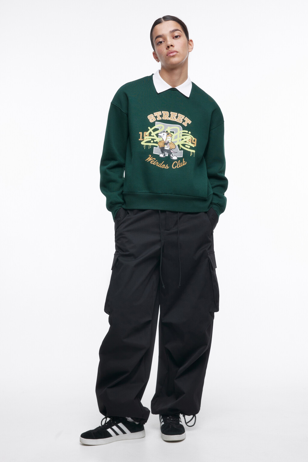 Свитшот oversize с рубашечным воротничком - цвет зеленый - 5