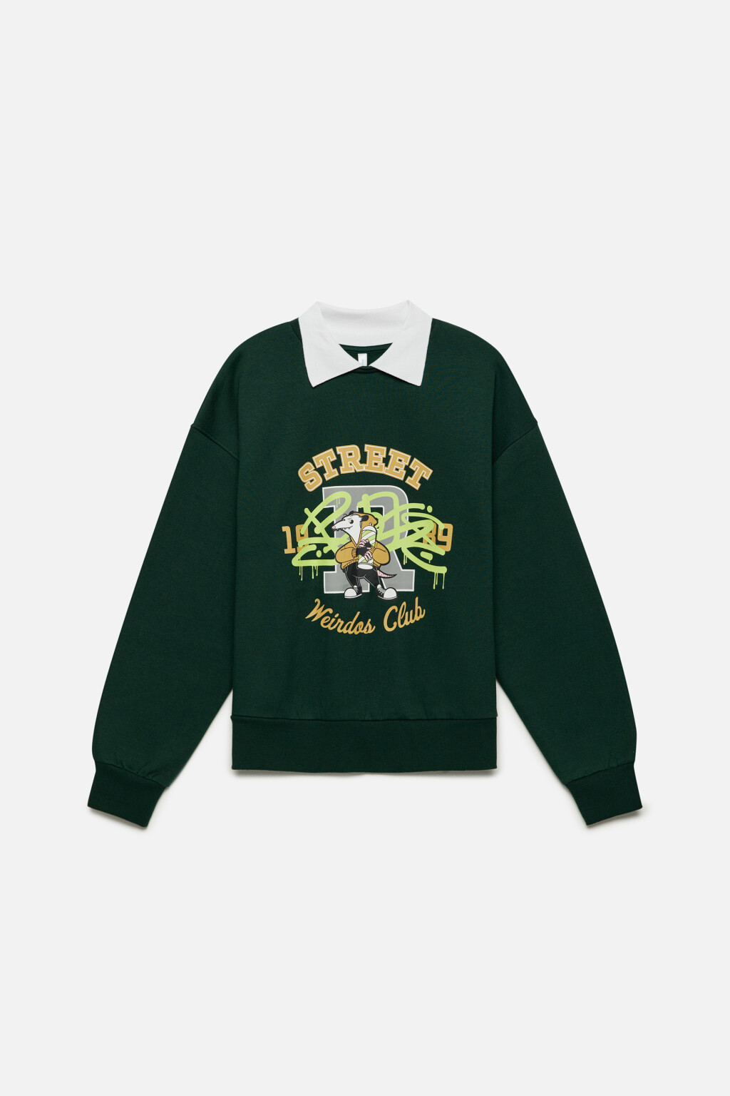 Свитшот oversize с рубашечным воротничком - цвет зеленый - 9