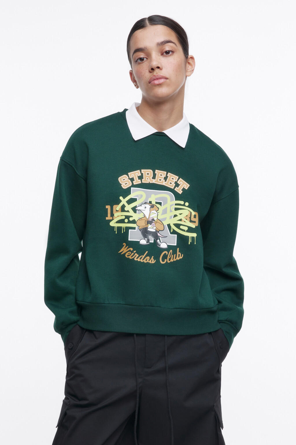 Свитшот oversize с рубашечным воротничком - цвет зеленый - 1