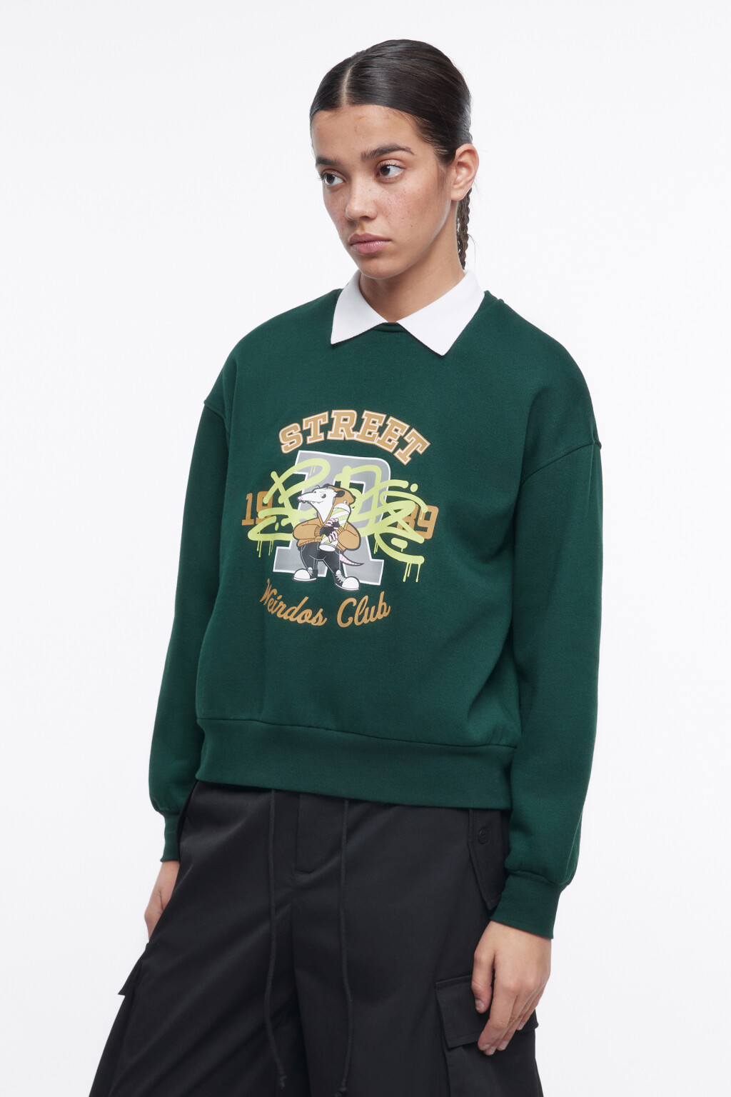 Свитшот oversize с рубашечным воротничком - цвет зеленый - 3