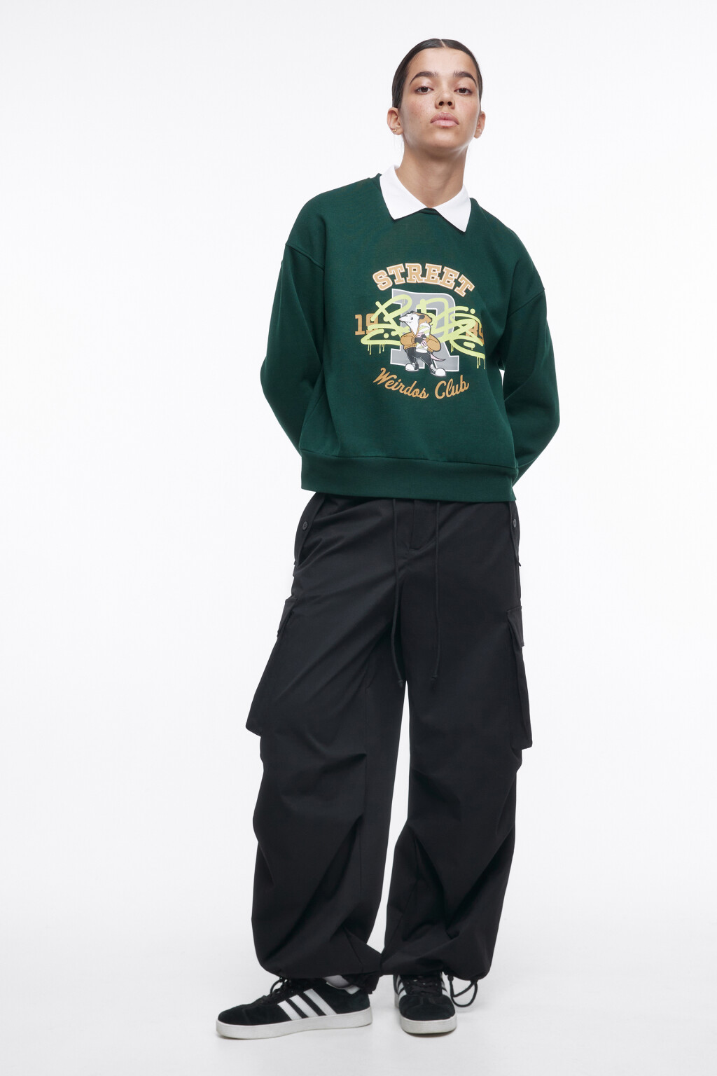 Свитшот oversize с рубашечным воротничком - цвет зеленый - 2