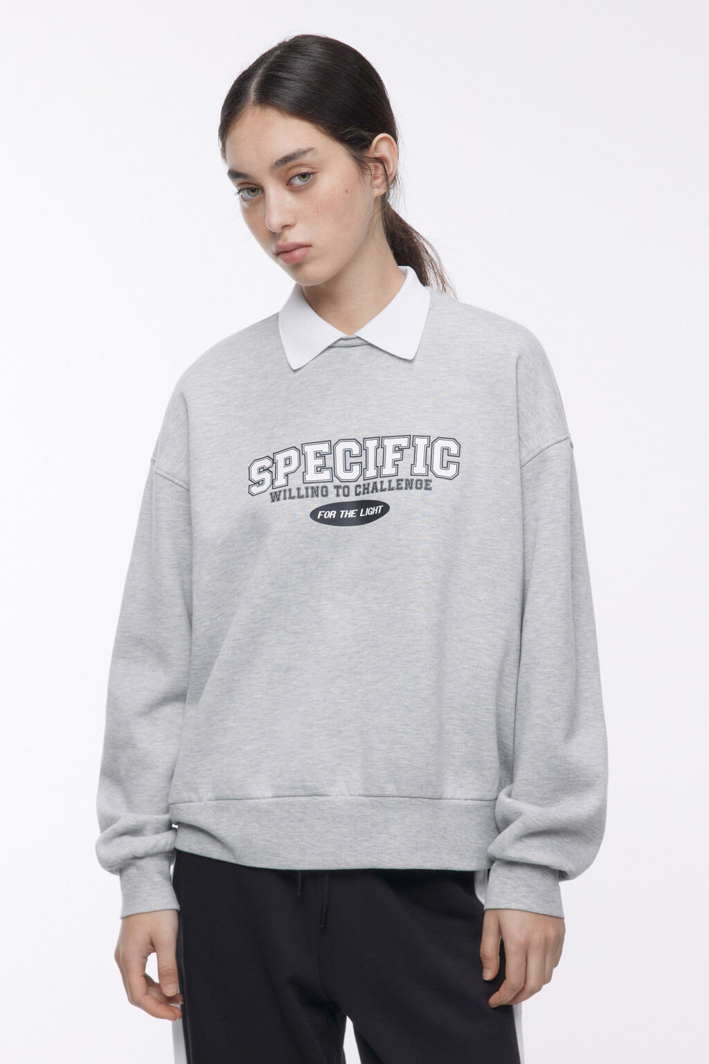 Свитшот oversize с рубашечным воротничком - цвет серый - 2