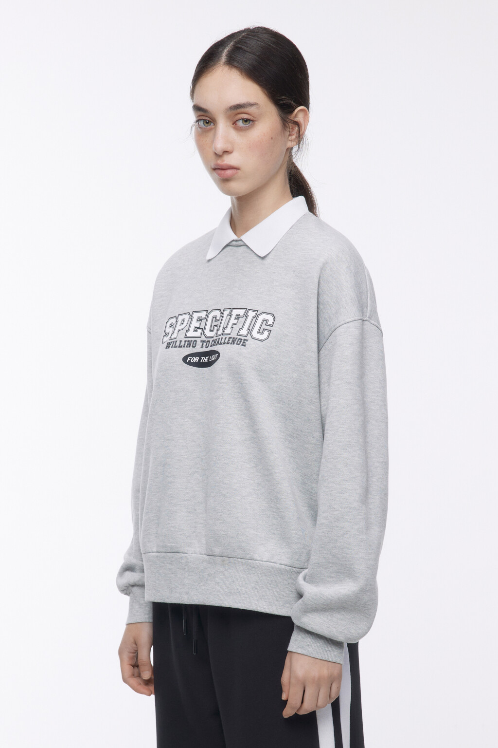 Свитшот oversize с рубашечным воротничком - цвет серый - 3