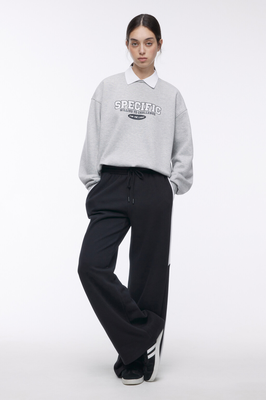 Свитшот oversize с рубашечным воротничком - цвет серый - 5