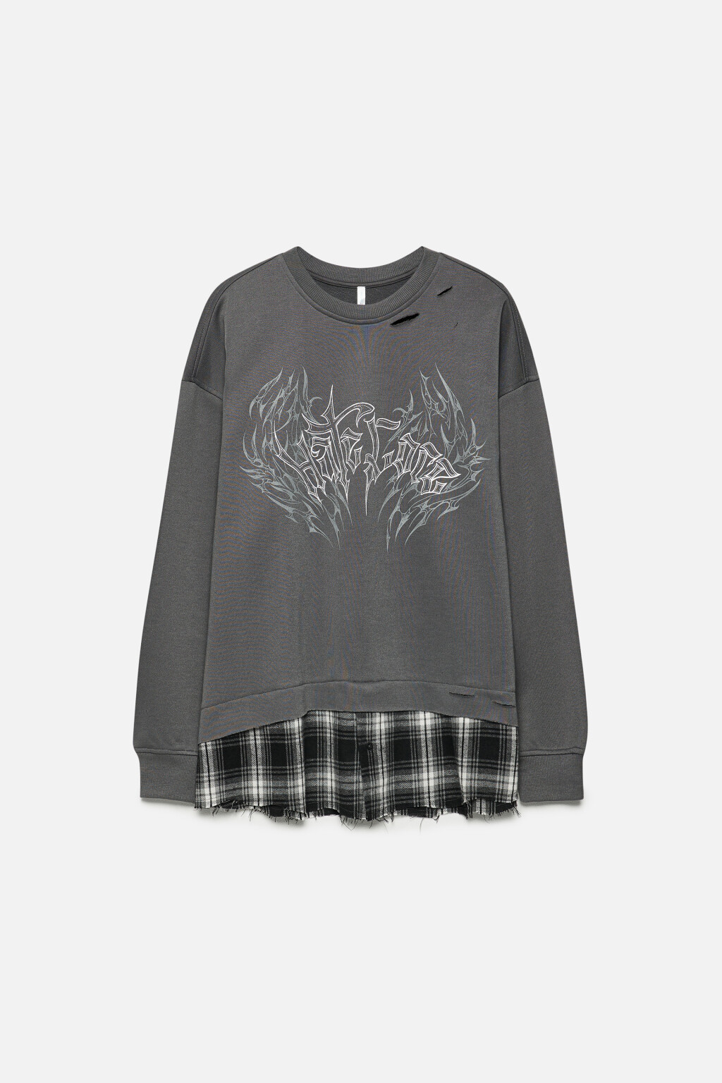 Свитшот состаренный с имитацией рубашки - цвет серый - 9