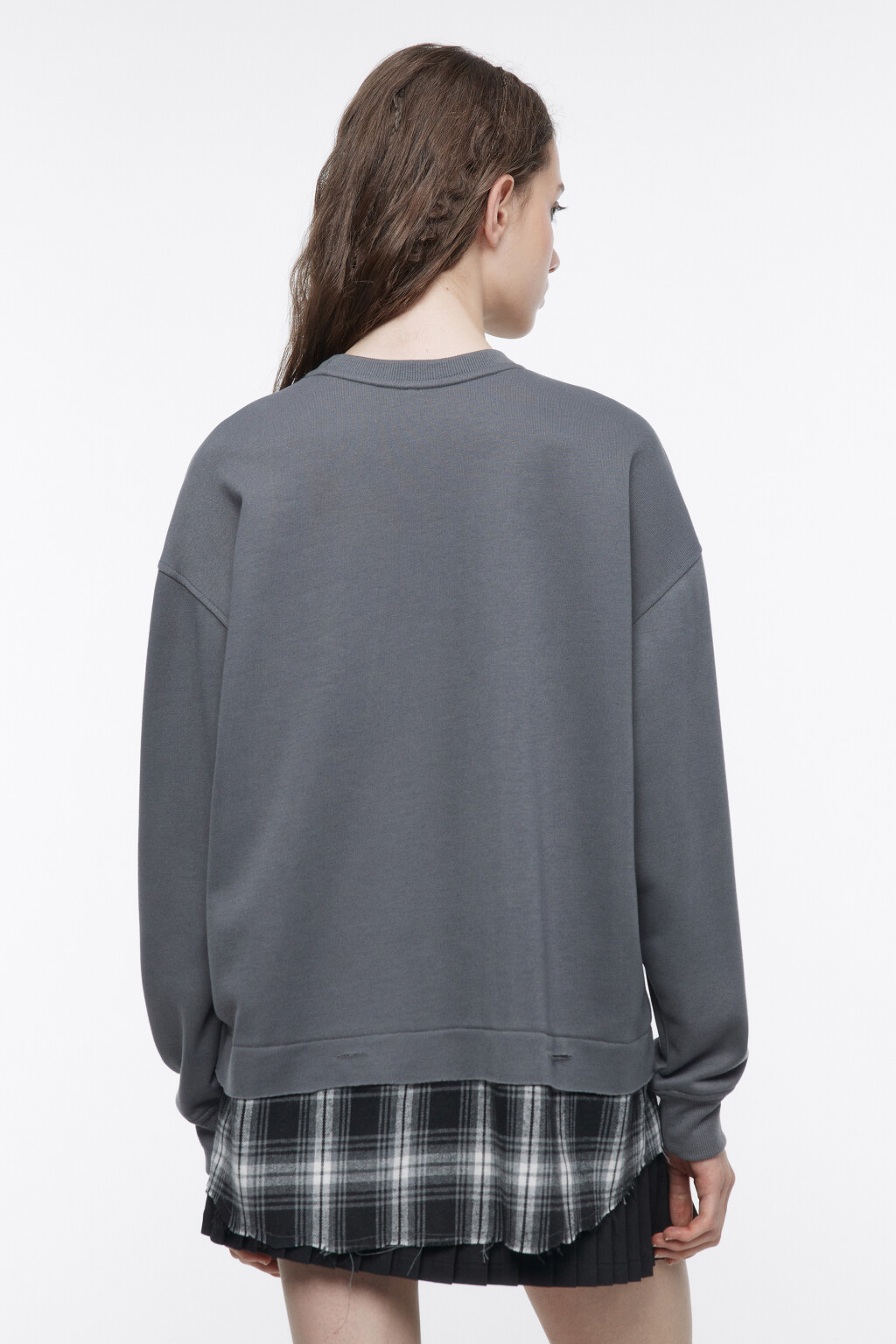 Свитшот состаренный с имитацией рубашки - цвет серый - 5