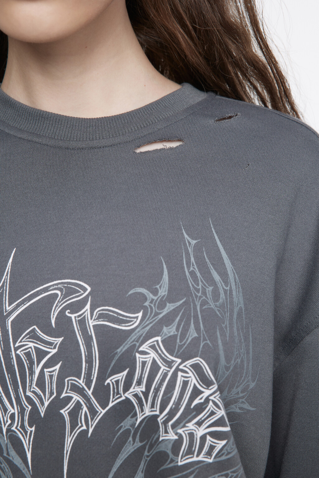 Свитшот состаренный с имитацией рубашки - цвет серый - 6