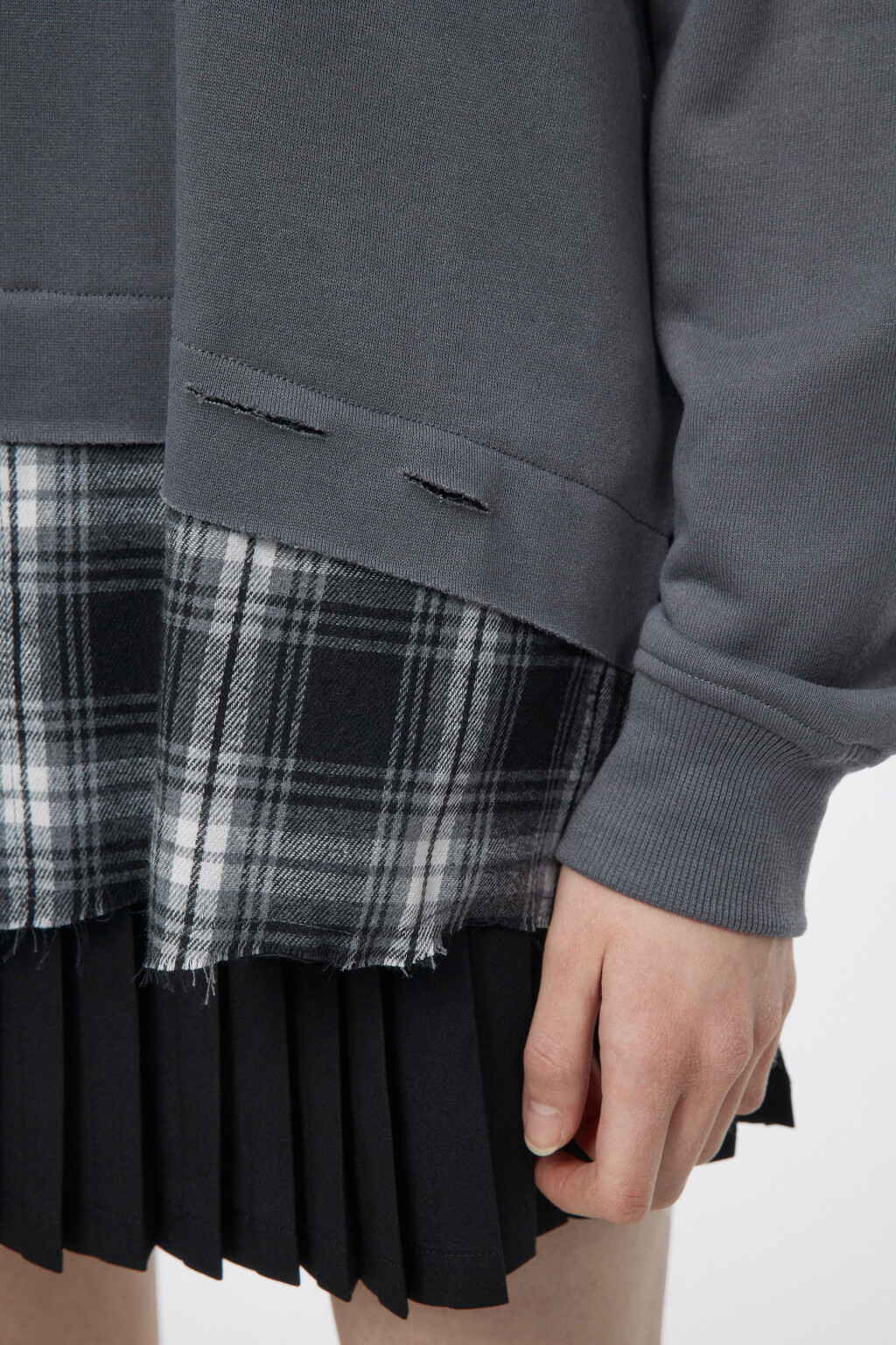 Свитшот состаренный с имитацией рубашки - цвет серый - 8