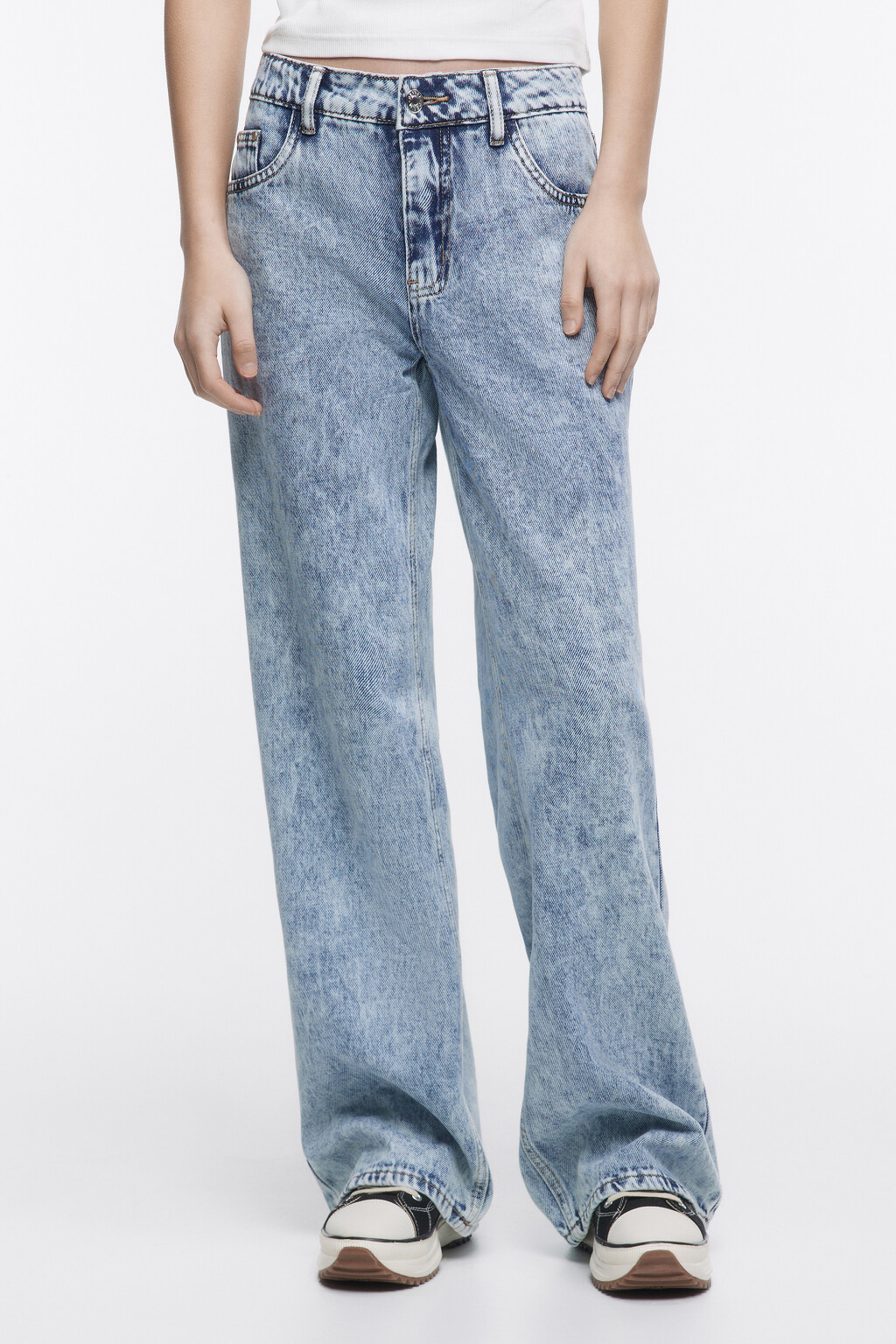 Джинсы широкие вареные на низкой посадке - цвет голубой - 1