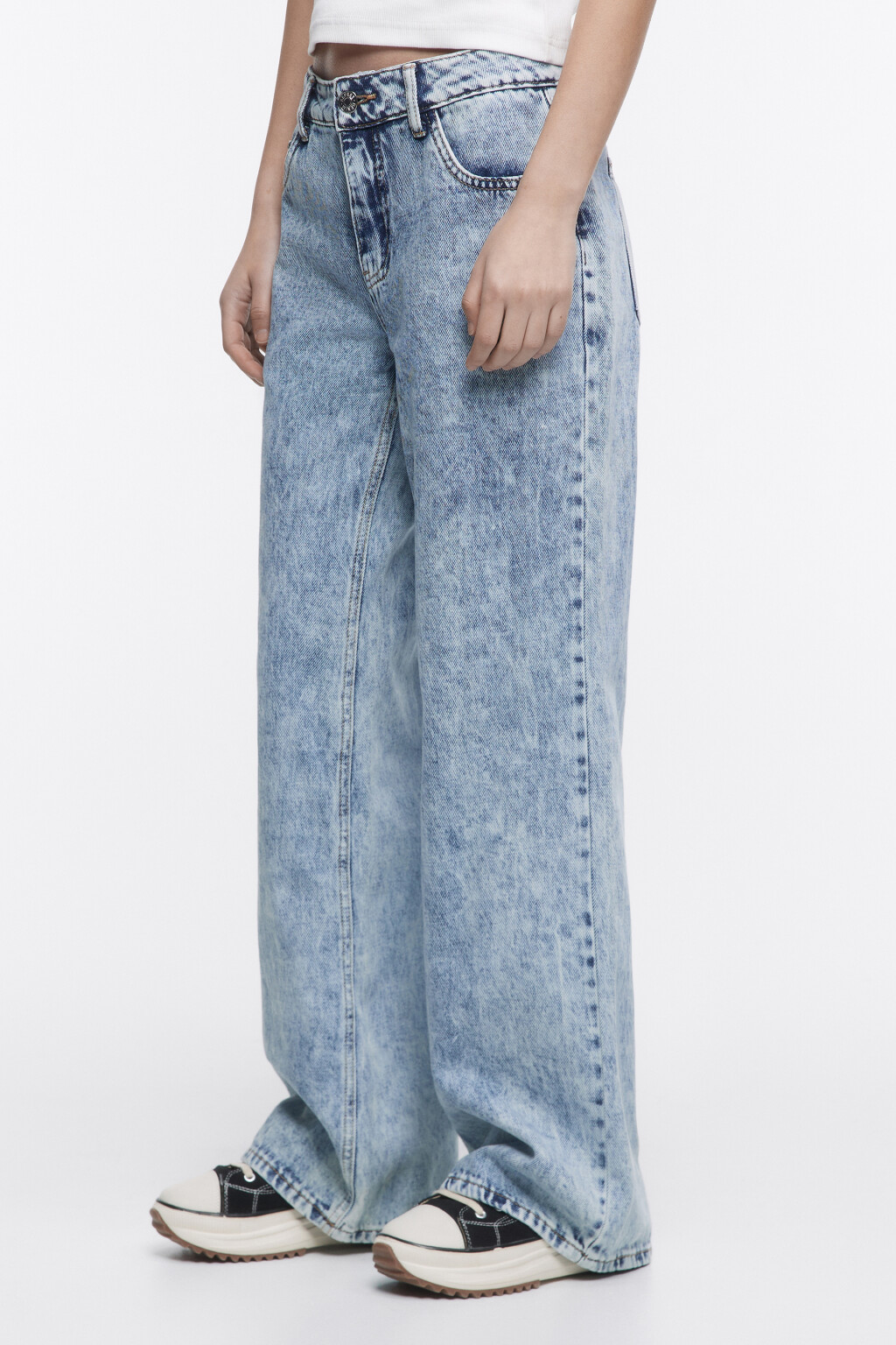 Джинсы широкие вареные на низкой посадке - цвет голубой - 2