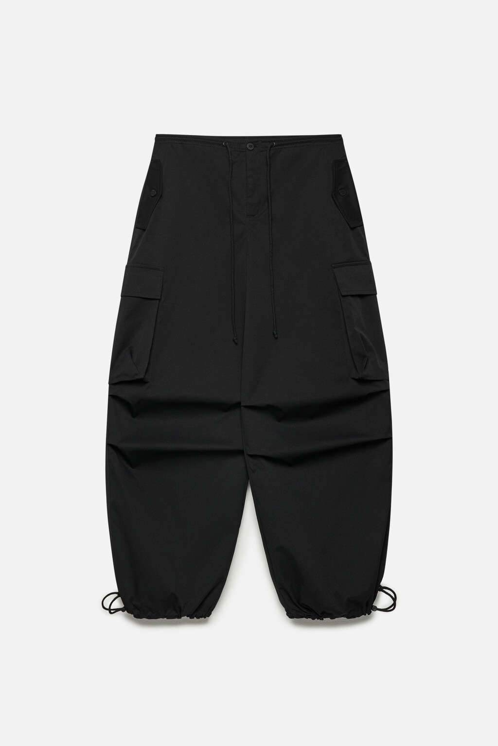 Брюки-парашюты широкие с карманами карго - цвет черный - 8