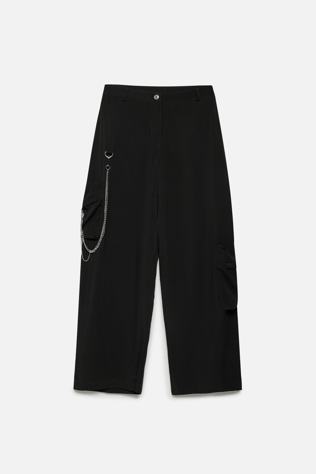 Брюки-карго широкие с декоративной цепочкой - цвет черный - 8