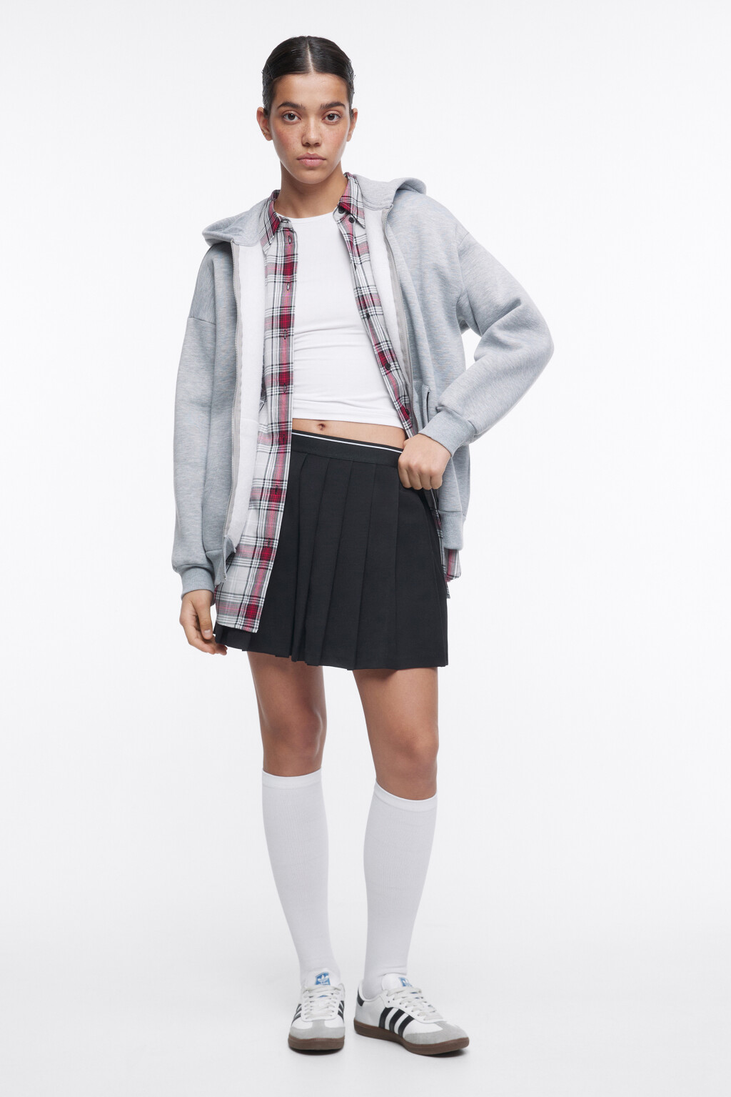 Юбка-шорты плиссированная с контрастным поясом - цвет черный - 1