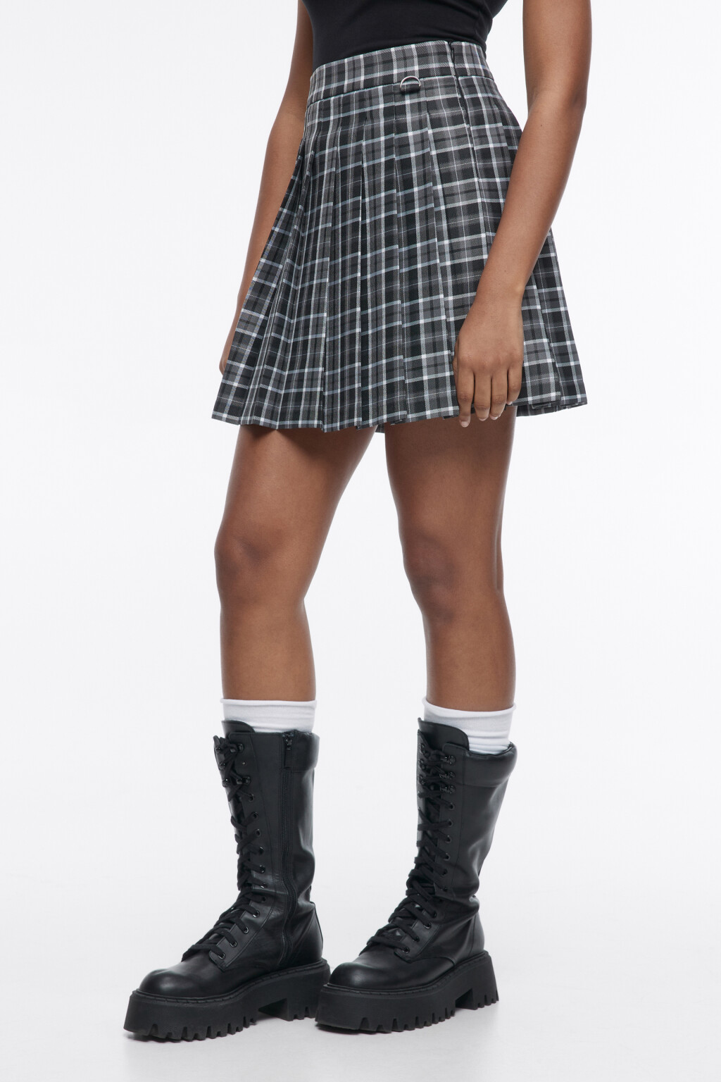 Юбка мини плиссированная в клетку - цвет черный - 3