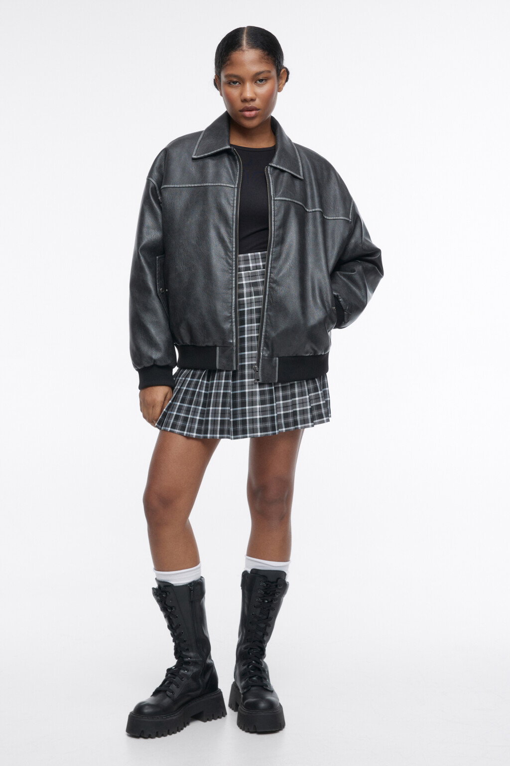 Юбка мини плиссированная в клетку - цвет черный - 5