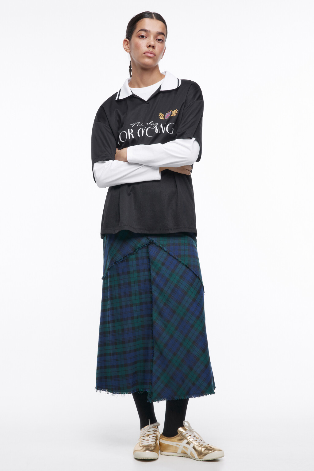 Юбка-трапеция миди асимметричная в клетку - цвет синий - 1