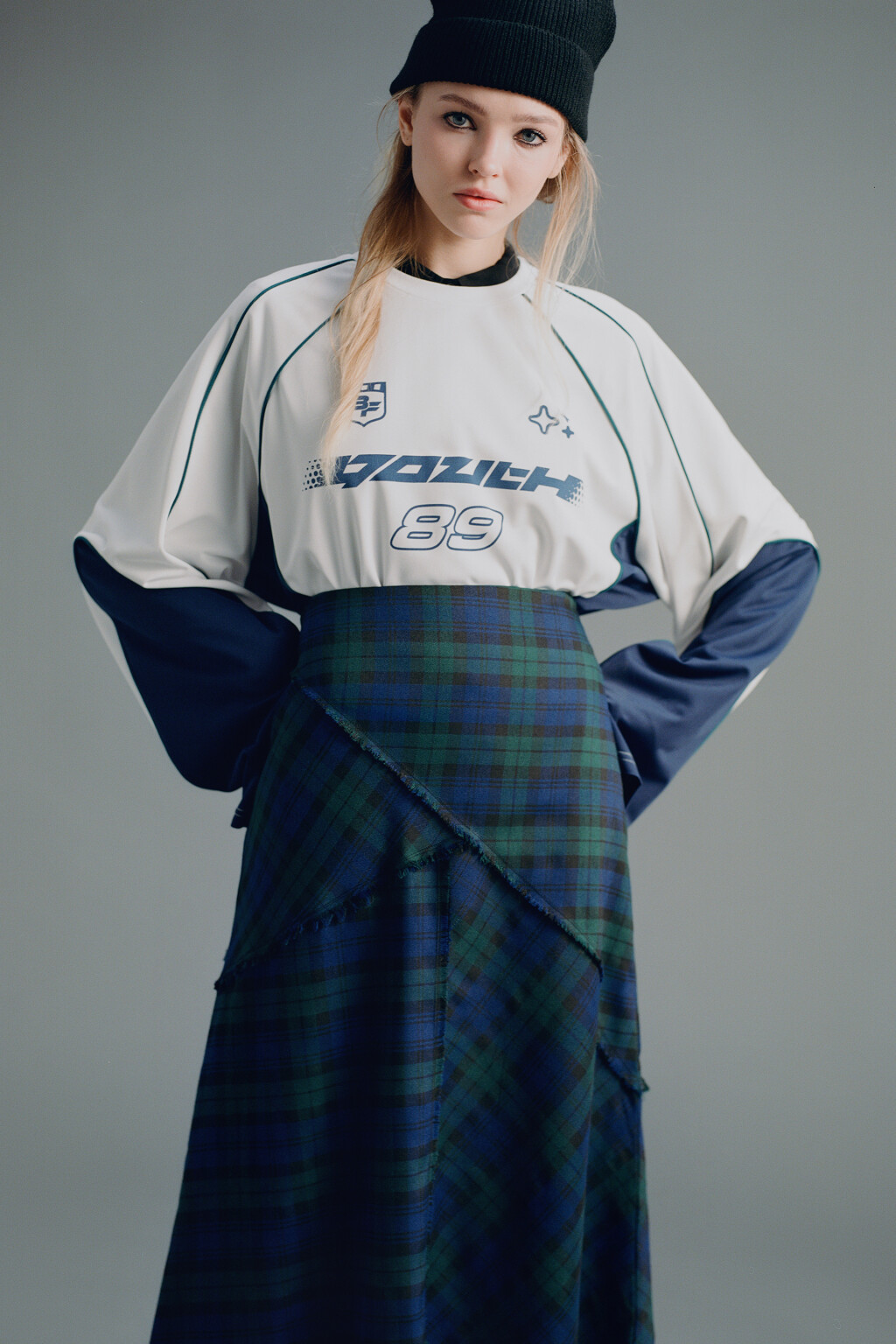 Юбка-трапеция миди асимметричная в клетку - цвет синий - 8