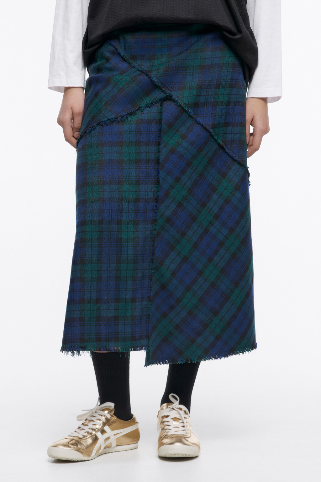 Юбка-трапеция миди асимметричная в клетку - цвет синий - 2