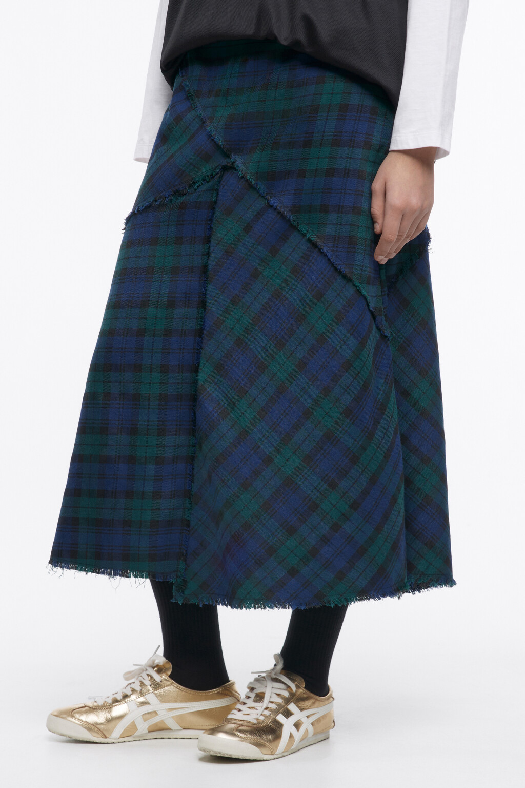 Юбка-трапеция миди асимметричная в клетку - цвет синий - 3