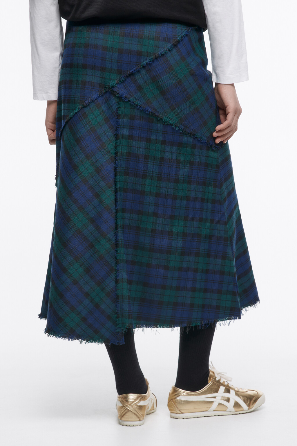 Юбка-трапеция миди асимметричная в клетку - цвет синий - 4