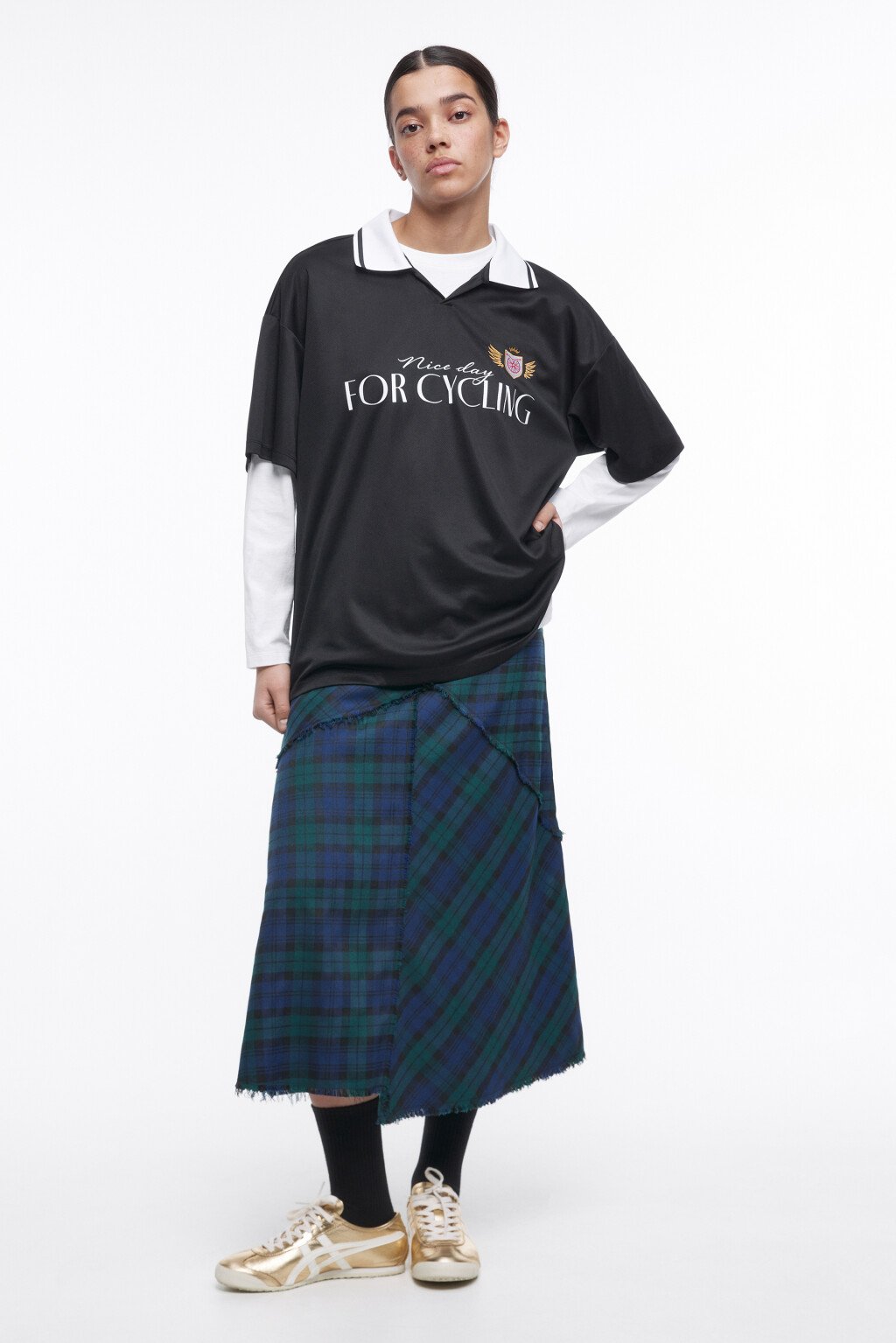 Юбка-трапеция миди асимметричная в клетку - цвет синий - 5