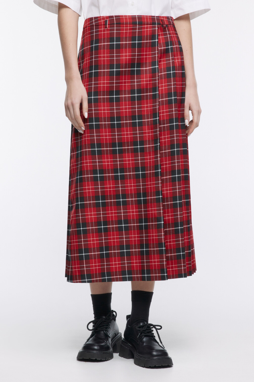 Юбка миди плиссированная в клетку - цвет красный - 2