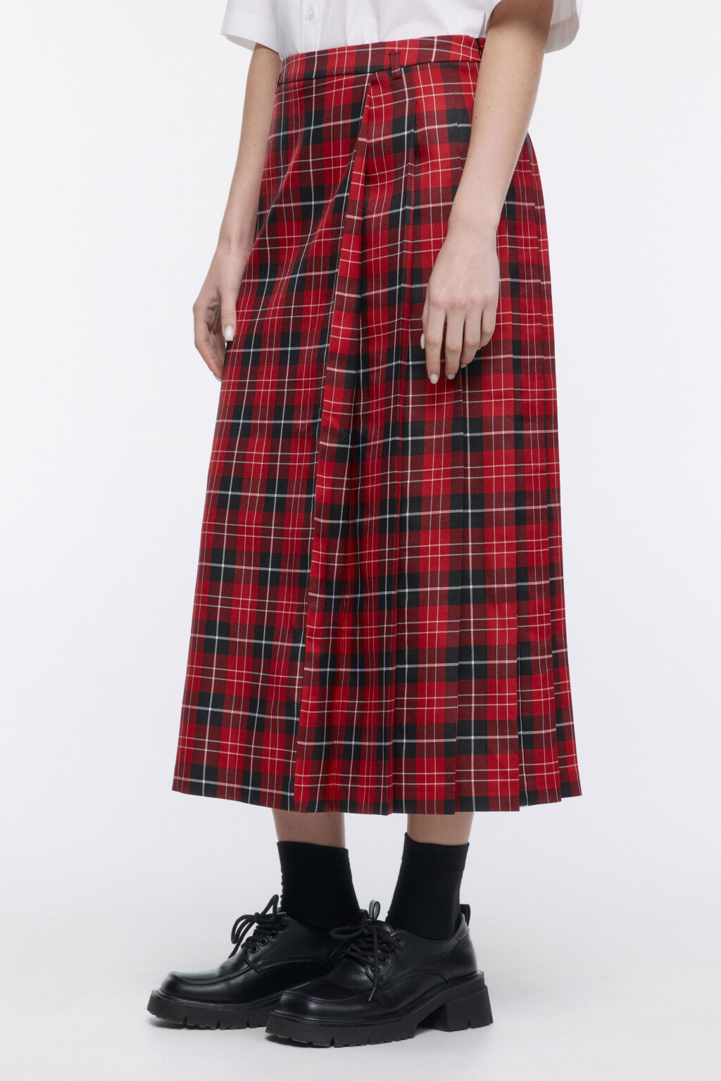 Юбка миди плиссированная в клетку - цвет красный - 3