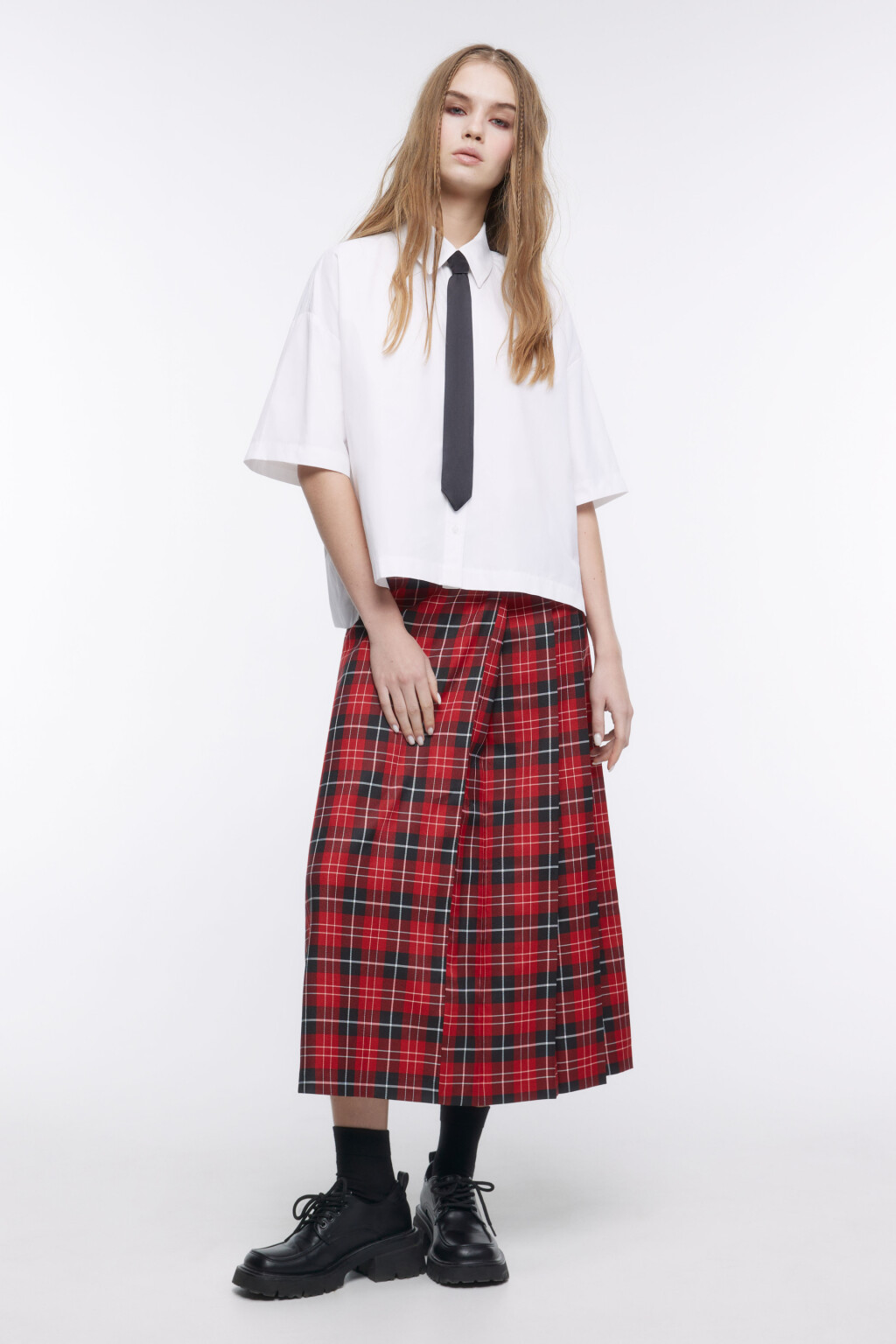 Юбка миди плиссированная в клетку - цвет красный - 5