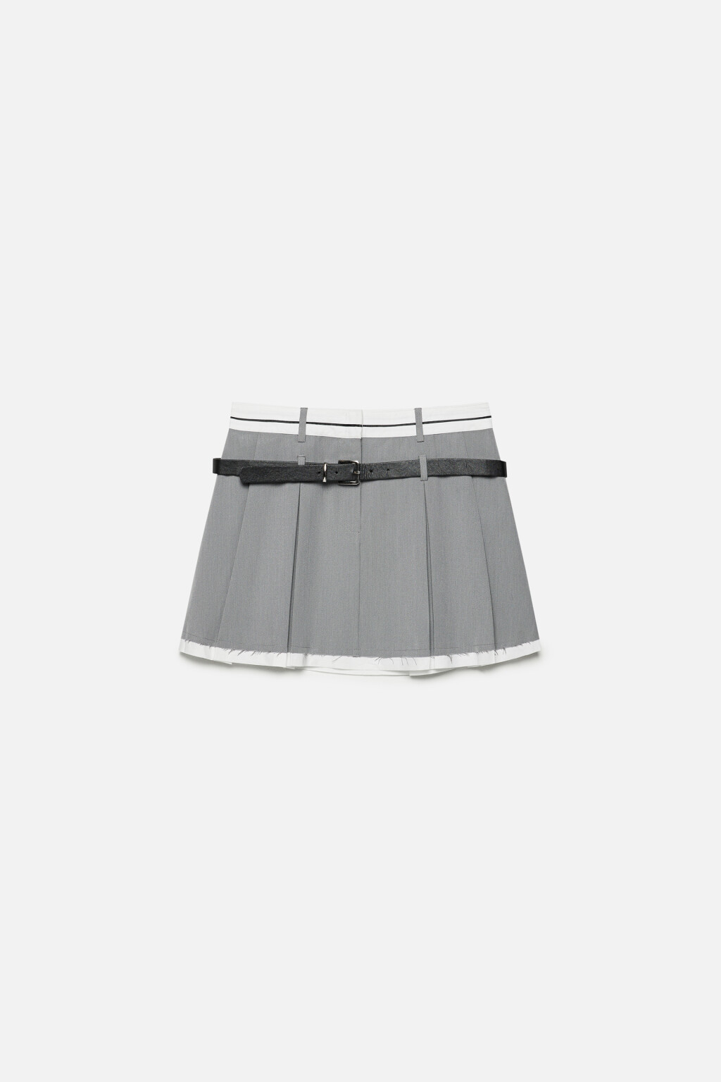 Юбка мини с ремнем и имитацией второго слоя - цвет серый - 8