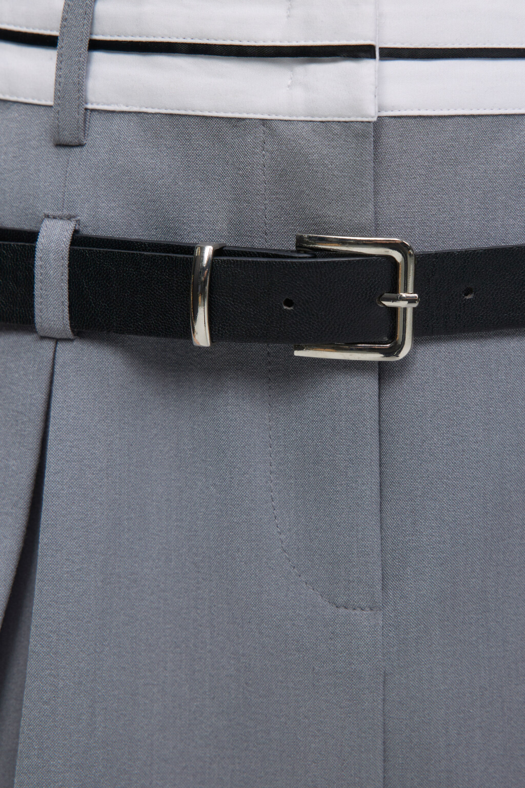 Юбка мини с ремнем и имитацией второго слоя - цвет серый - 6