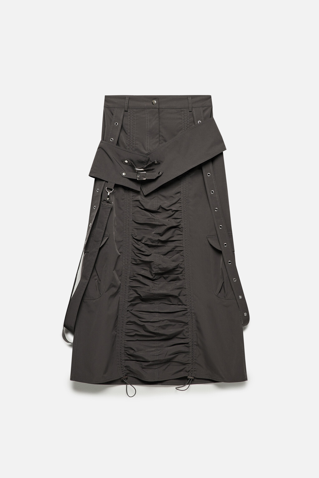Юбка-парашют миди с ремешками и драпировками - цвет серый - 9