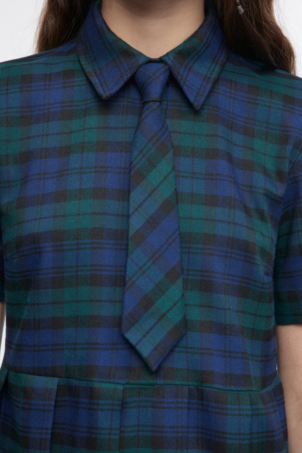 Платье-рубашка в клетку с галстуком - цвет синий - 6