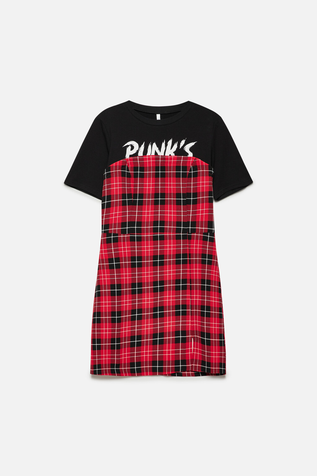 Платье-бандо мини с футболкой в стиле панк - цвет красный - 8