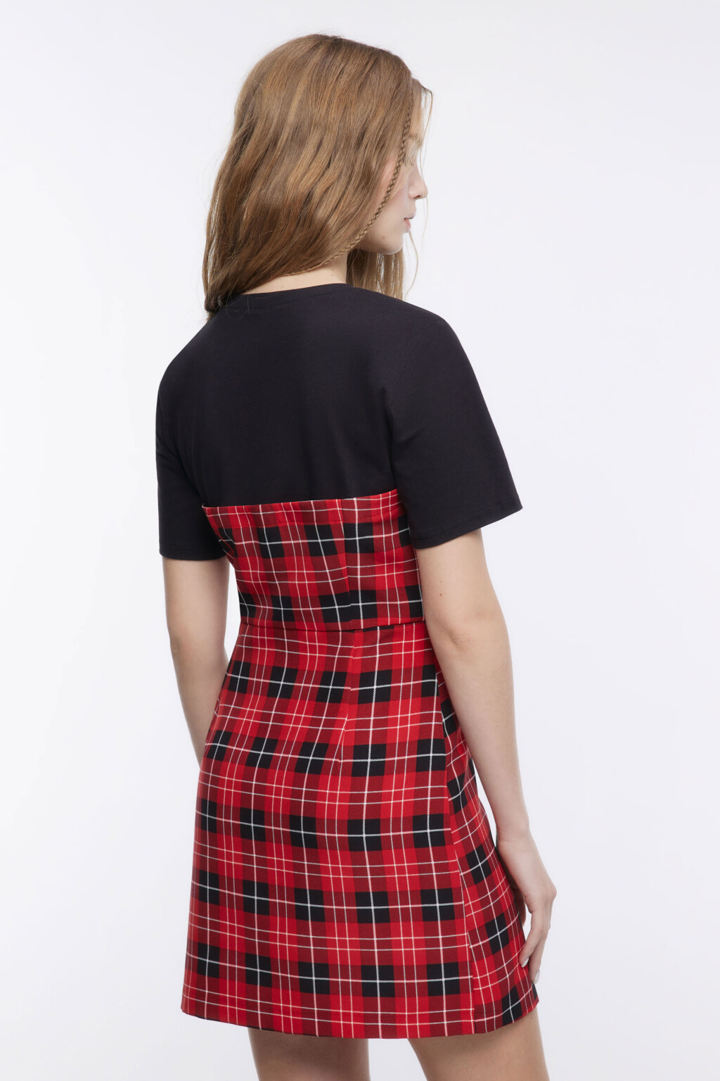 Платье-бандо мини с футболкой в стиле панк - цвет красный - 4