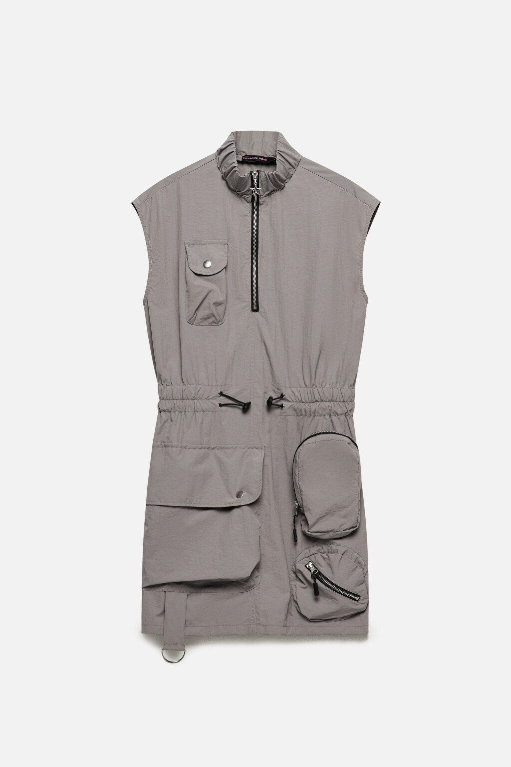 Платье мини приталенное с накладными карманами - цвет серый - 10