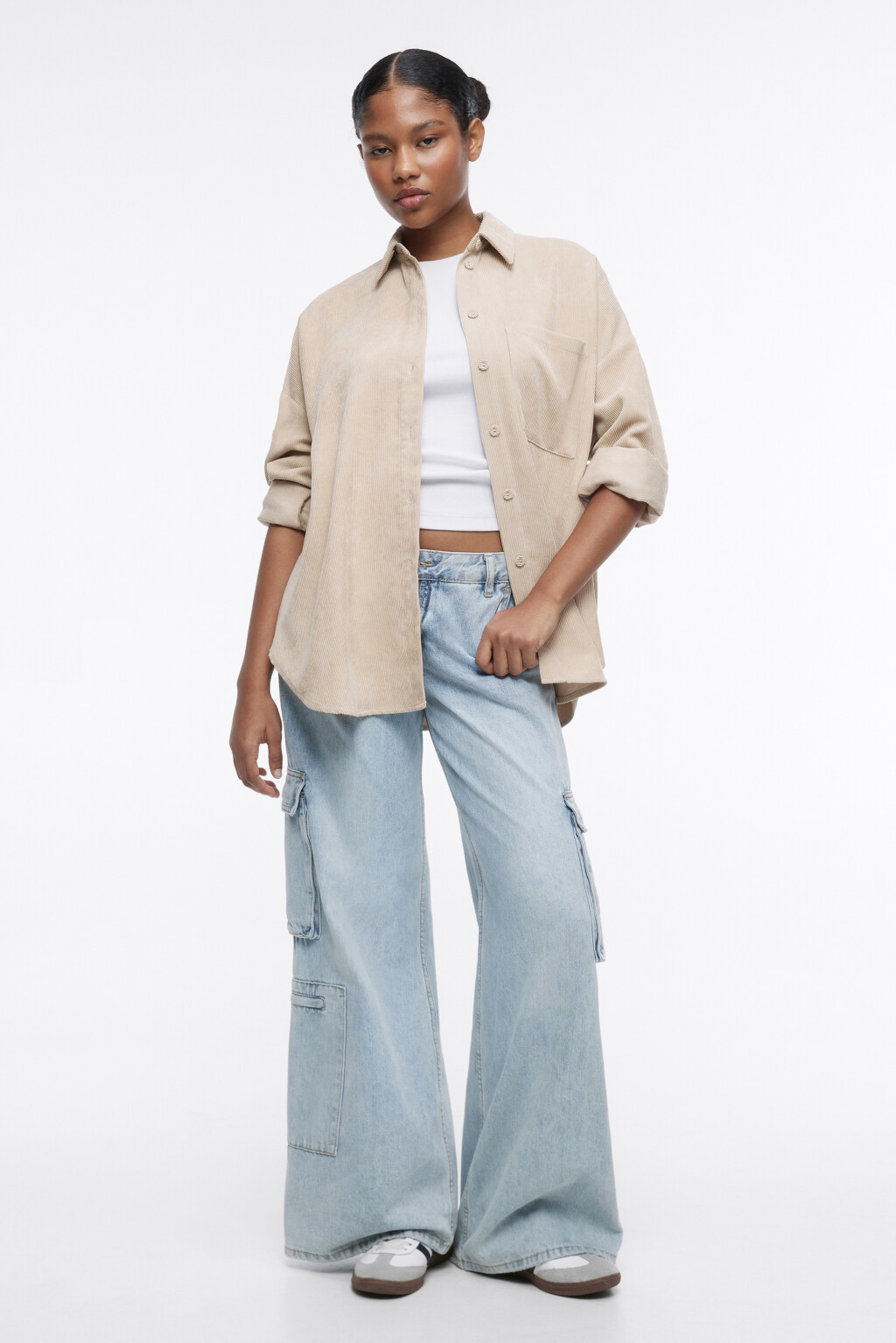 Рубашка oversize вельветовая с карманом - цвет бежевый - 5