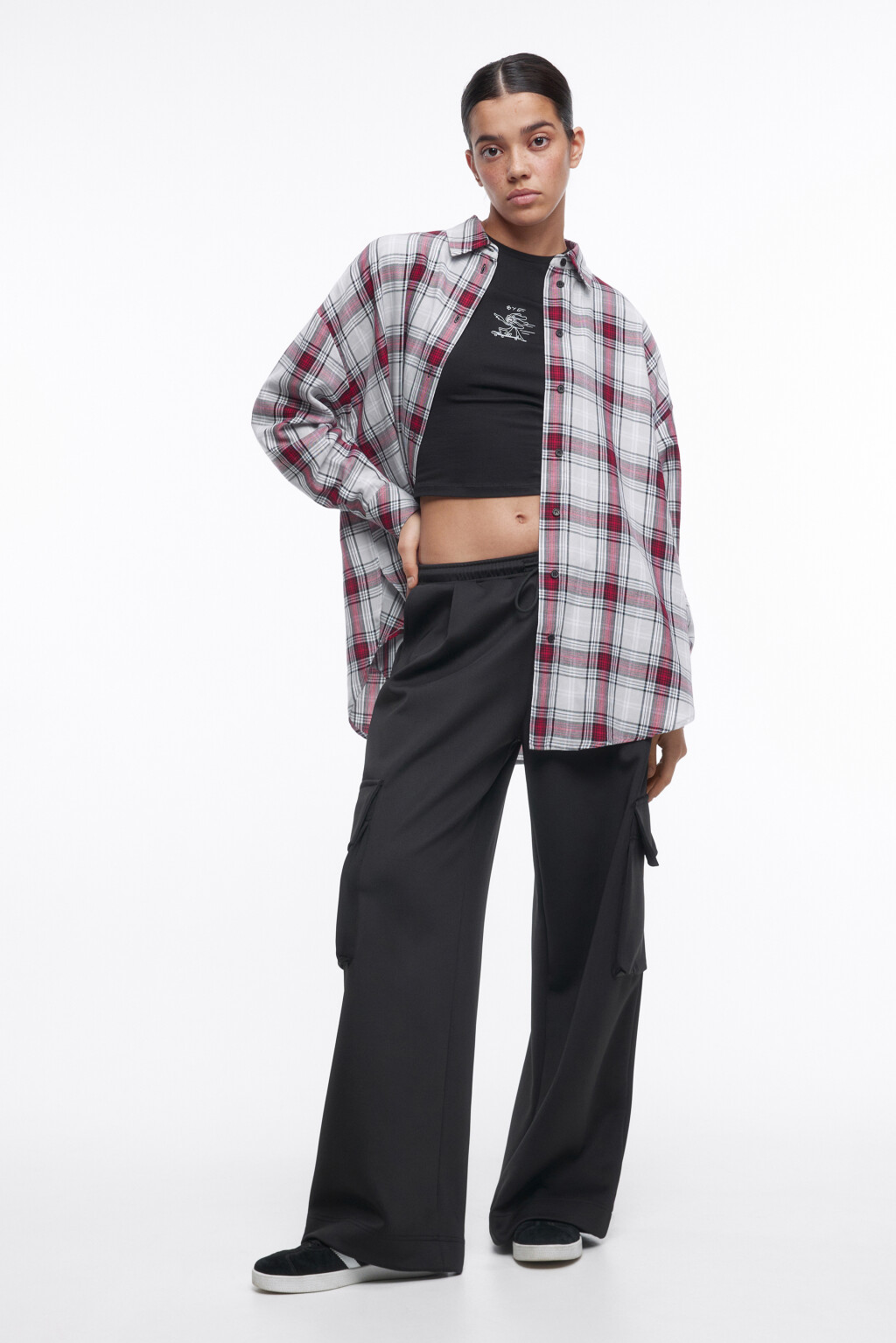 Рубашка oversize фланелевая в клетку - цвет серый - 5