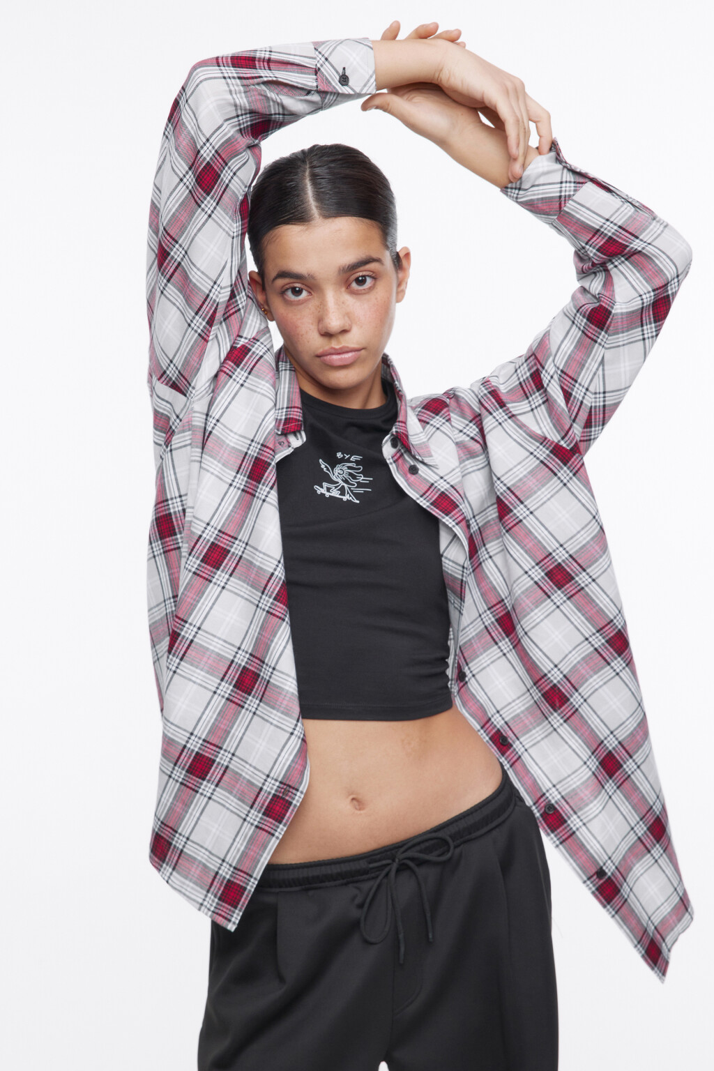 Рубашка oversize фланелевая в клетку - цвет серый - 1