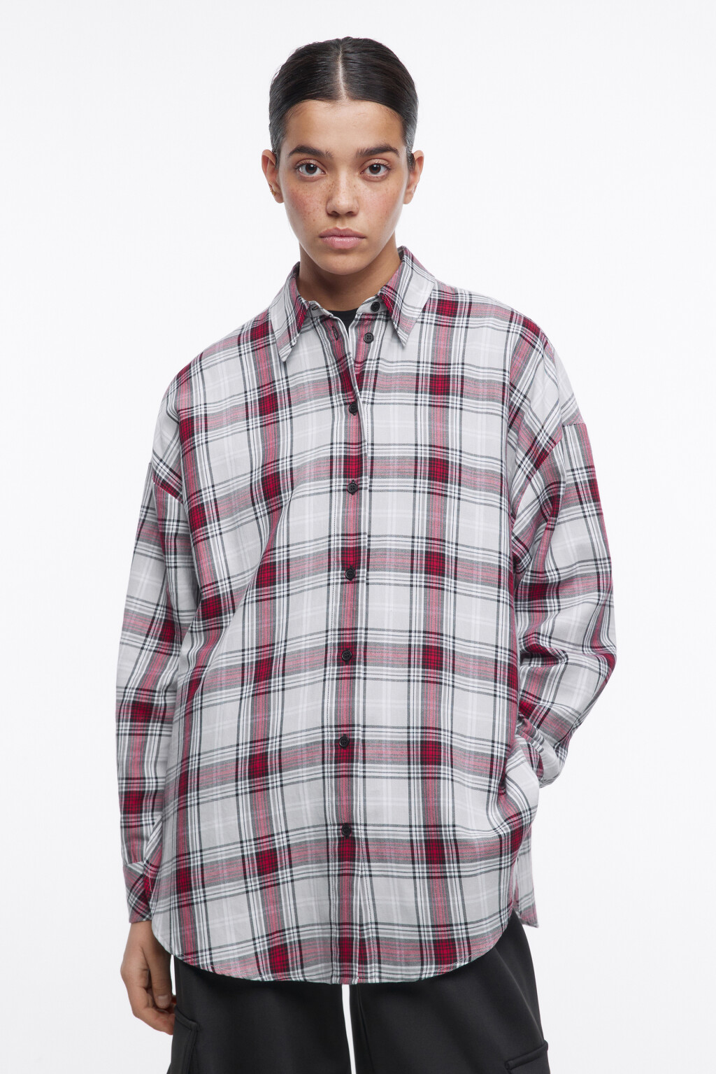 Рубашка oversize фланелевая в клетку - цвет серый - 2