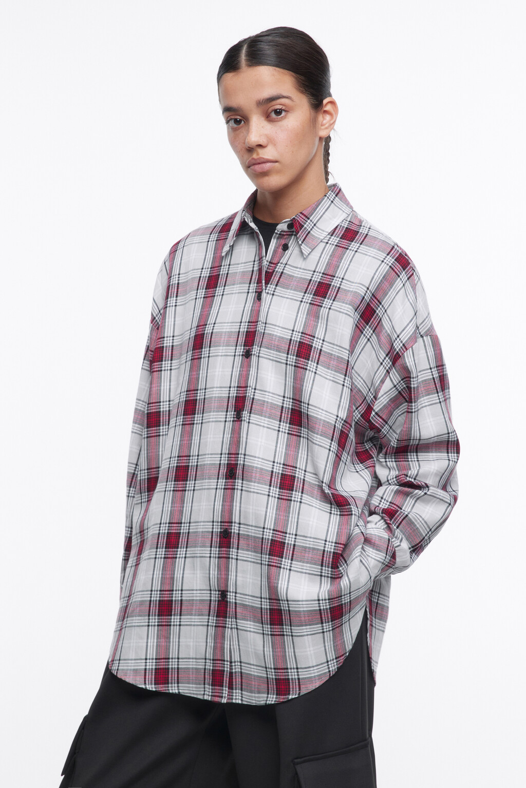 Рубашка oversize фланелевая в клетку - цвет серый - 3