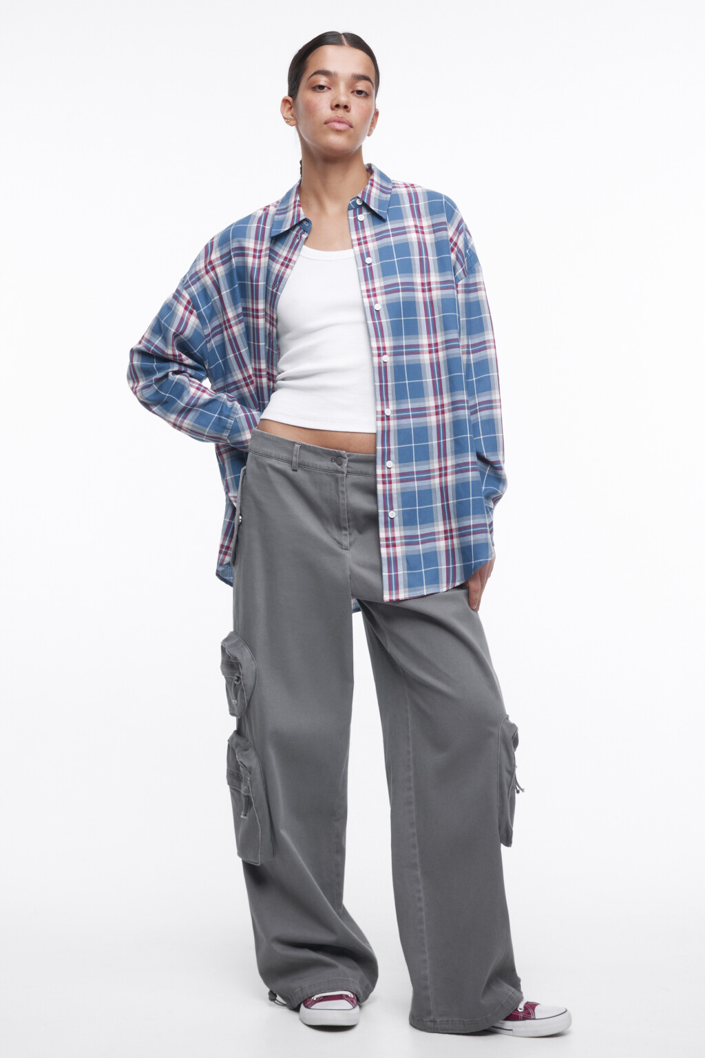 Рубашка oversize фланелевая в клетку - цвет голубой - 1