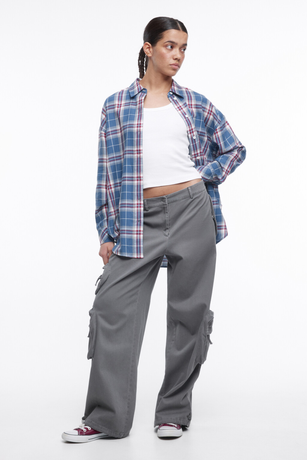 Рубашка oversize фланелевая в клетку - цвет голубой - 2