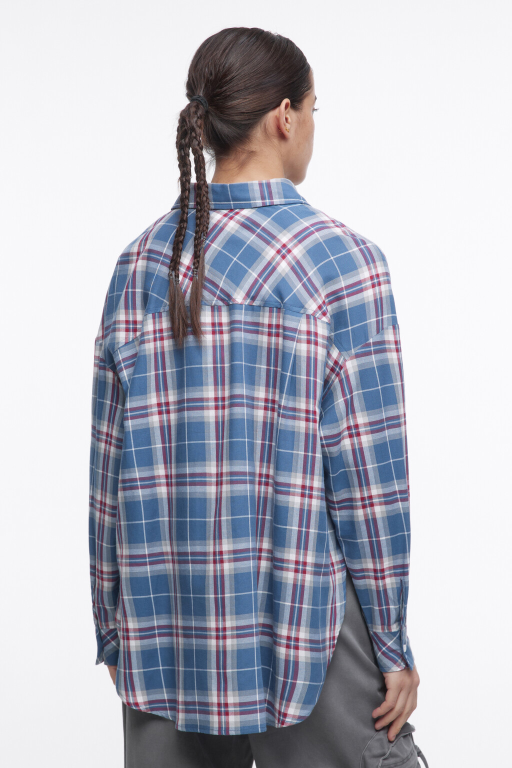 Рубашка oversize фланелевая в клетку - цвет голубой - 5