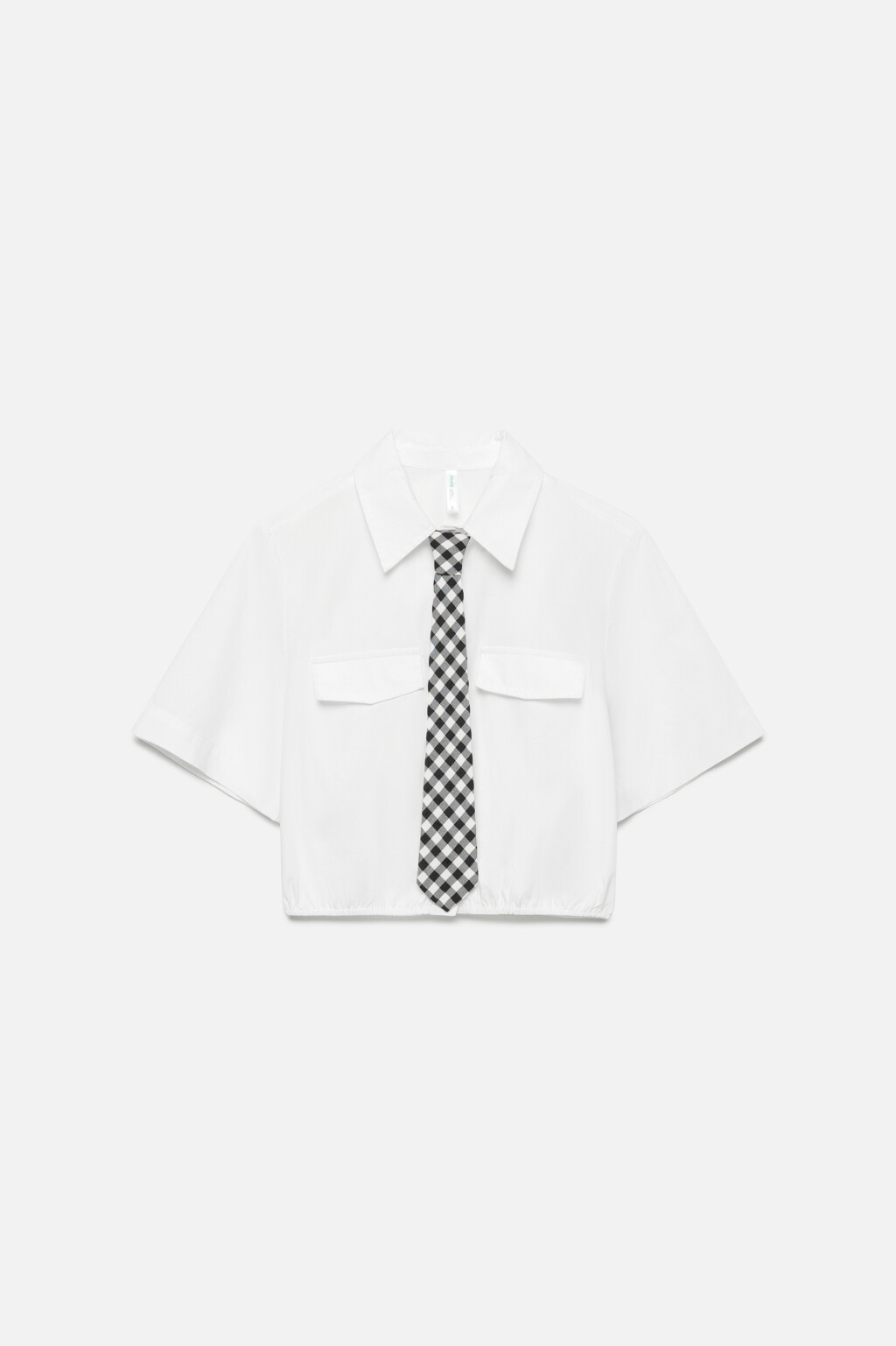 Блузка-рубашка укороченная с галстуком - цвет белый - 7